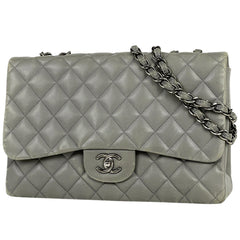 シャネル デカ マトラッセ シングルフラップ チェーン ショルダーバッグ ココマーク Wチェーン ショルダーバッグ レザー グレー A04412 レディース 【中古】brbag