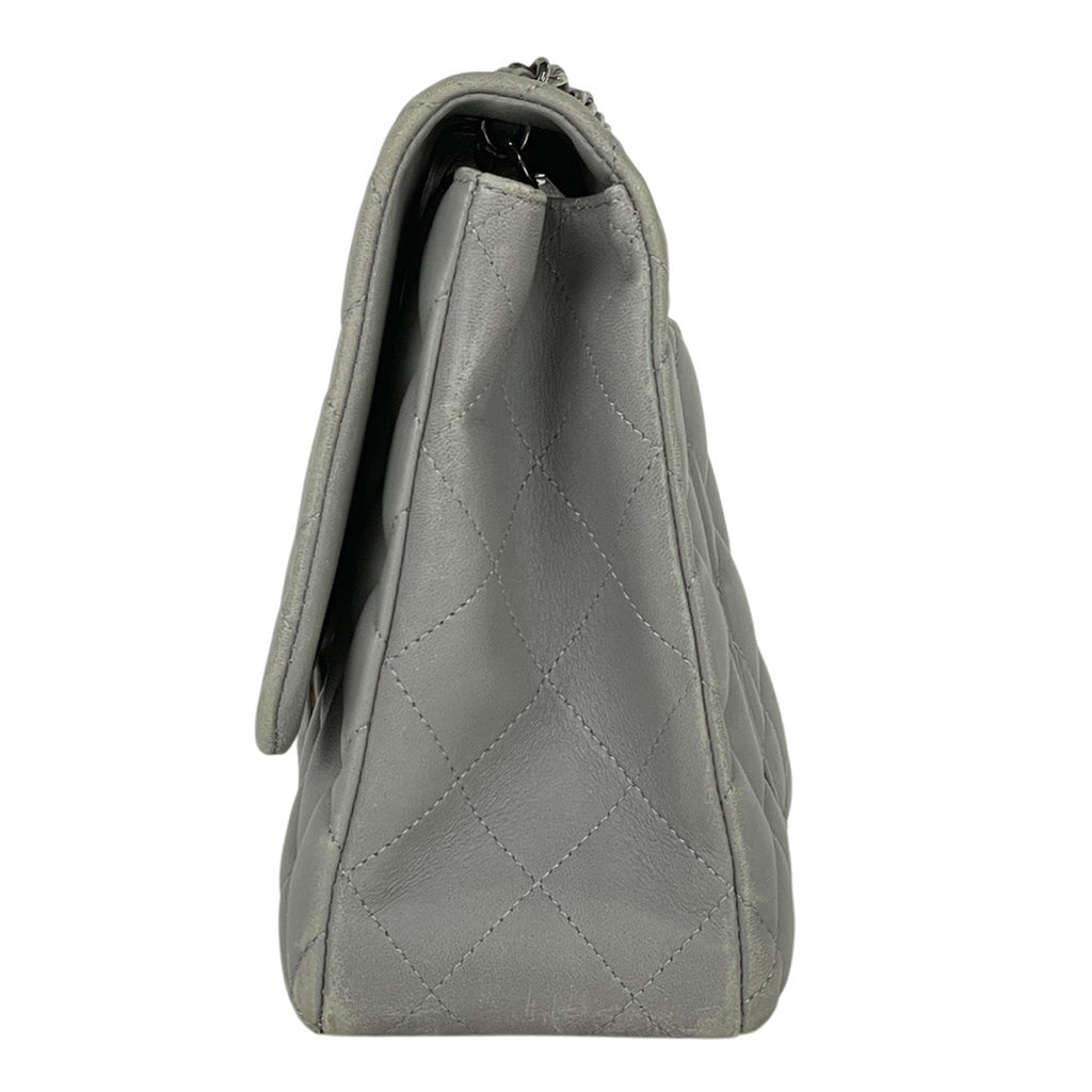 シャネル デカ マトラッセ シングルフラップ チェーン ショルダーバッグ ココマーク Wチェーン ショルダーバッグ レザー グレー A04412 レディース 【中古】brbag