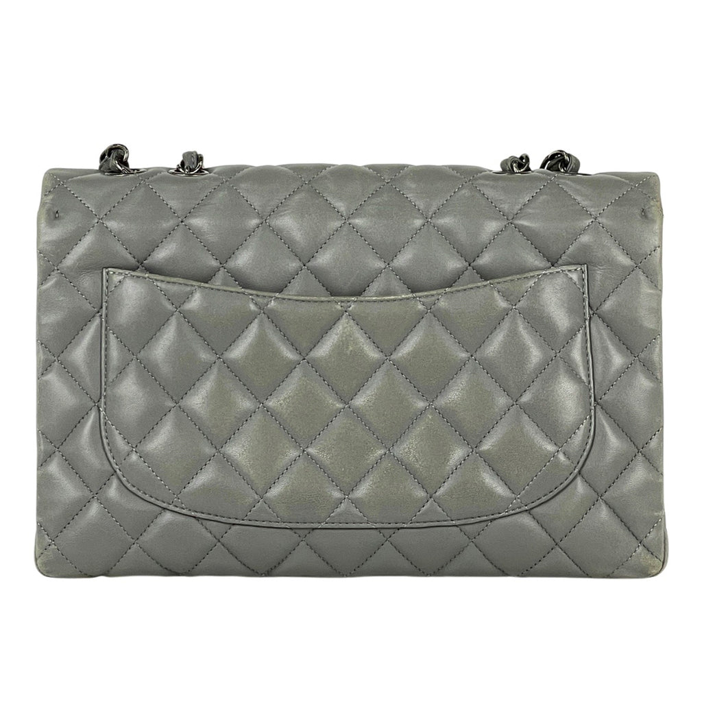 シャネル デカ マトラッセ シングルフラップ チェーン ショルダーバッグ ココマーク Wチェーン ショルダーバッグ レザー グレー A04412 レディース 【中古】brbag