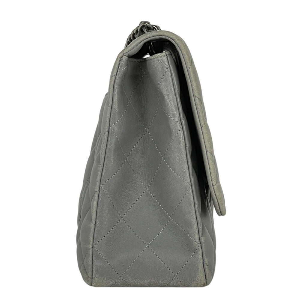 シャネル デカ マトラッセ シングルフラップ チェーン ショルダーバッグ ココマーク Wチェーン ショルダーバッグ レザー グレー A04412 レディース 【中古】brbag