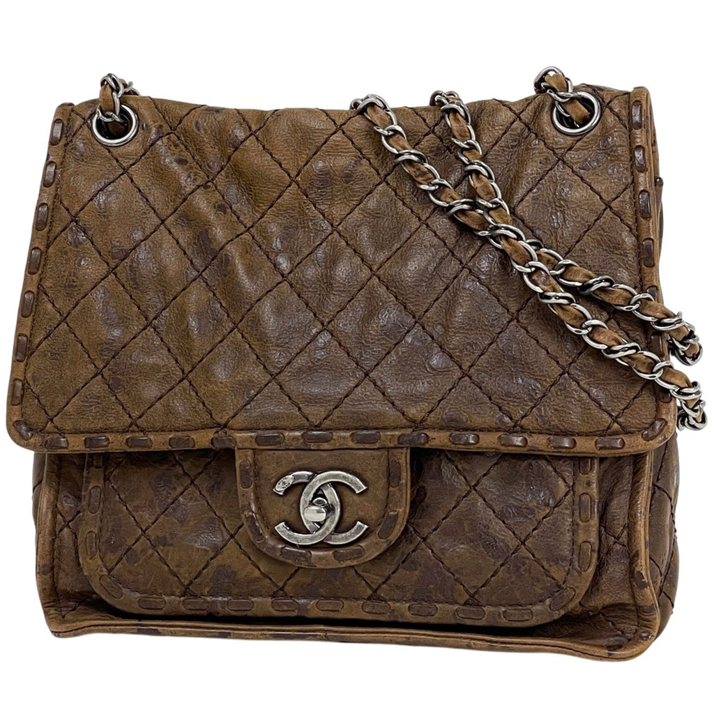 シャネル ココマーク チェーン ショルダーバッグ ワイルドステッチ ワンショルダー ショルダーバッグ レザー ブラウン レディース 【中古】brbag