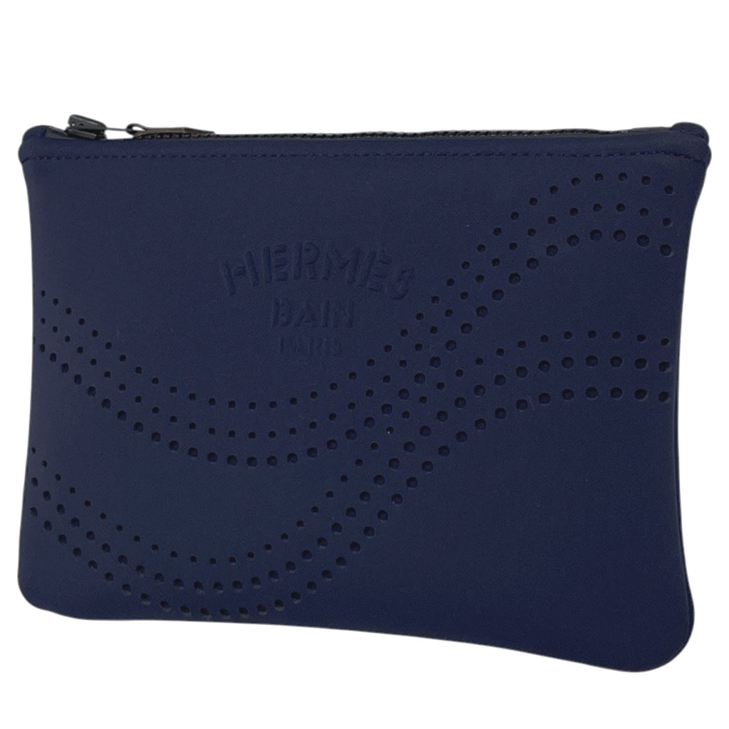 エルメス ネオバン ウェーブ PM メイク コスメ 小物入れ パンチング 化粧ポーチ ナイロン ネイビー レディース 【中古】brbag