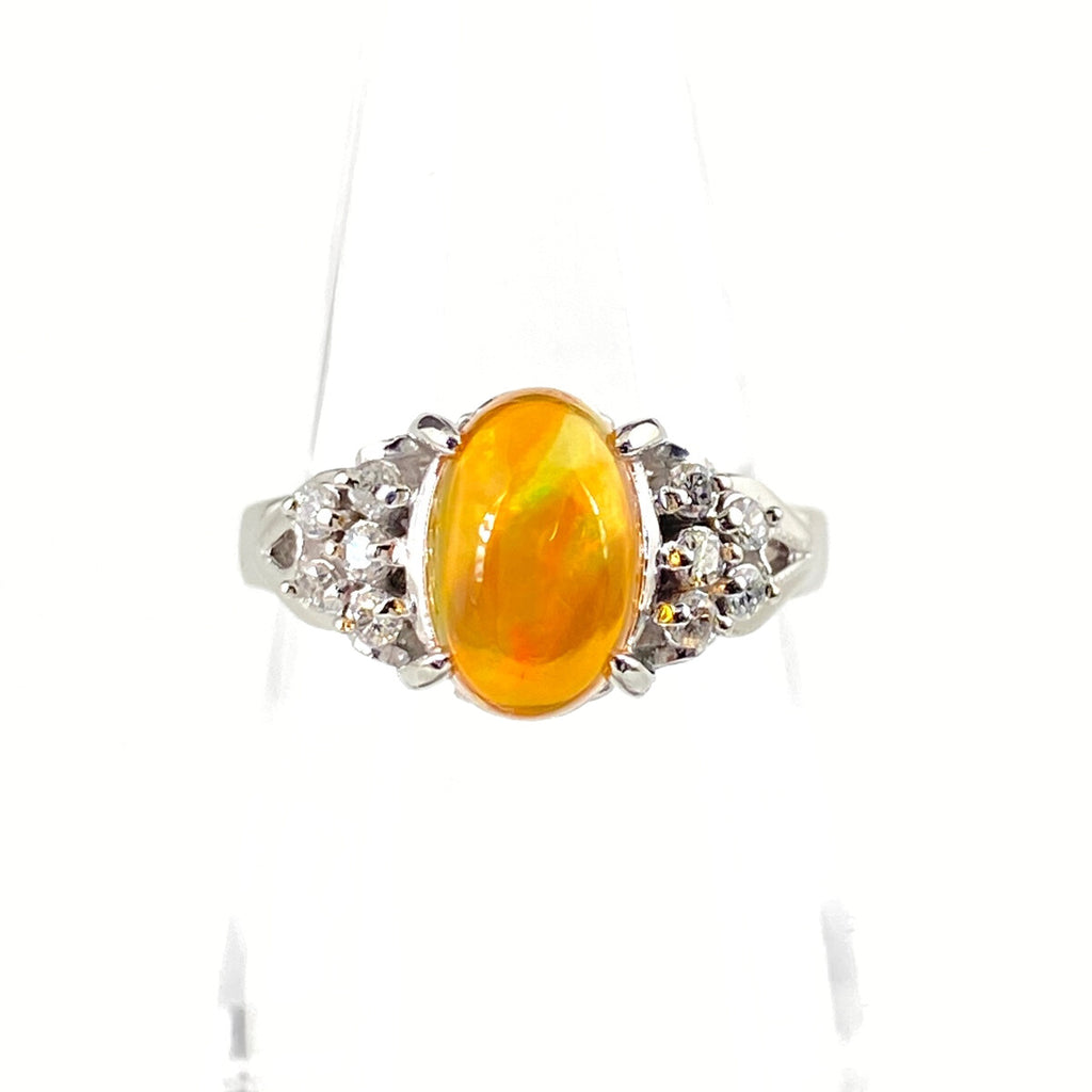 ファイアオパール デザインリング プラチナ 指輪 メレダイヤ リング 11.5号 Pt900 ファイアオパール レディース 【中古】nbjwl