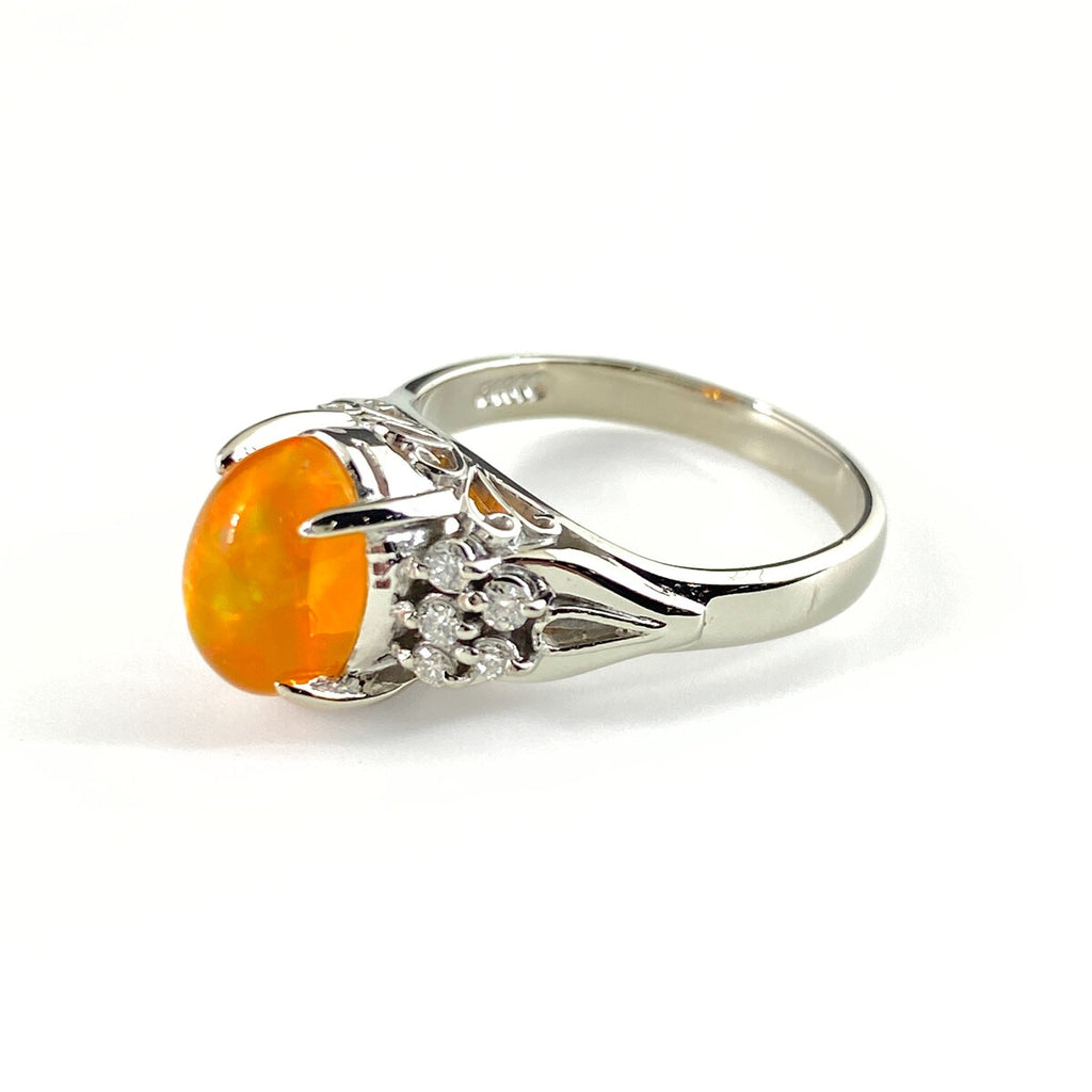 ファイアオパール デザインリング プラチナ 指輪 メレダイヤ リング 11.5号 Pt900 ファイアオパール レディース 【中古】nbjwl