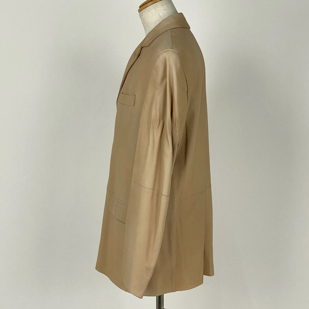 ロエベ ロゴボタン テーラードジャケット シングル レザージャケット アウター テーラードジャケット 羊革 ベージュ メンズ 【中古】brapp