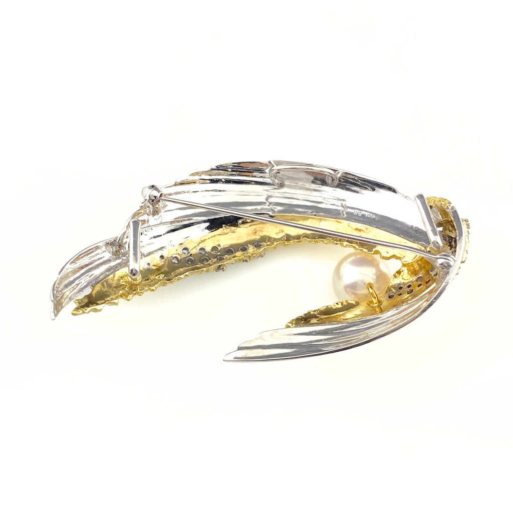 ミキモト パール デザインブローチ YG イエローゴールド WG ホワイトゴールドメレダイヤ 真珠 ブローチ 46.6×59.6 K18 K14 WG レディース 【中古】brjwl