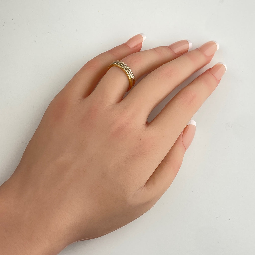 GSTV スリーカラー デザインリング YG イエローゴールド 指輪 メレダイヤ ３連 リング 12.5号 K18 ダイヤモンド レディース 【中古】brjwl