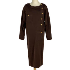 シャネル ココマークボタン ワンピース 長袖 23154 アセテート シルク ナイロン ブラウン レディース 【中古】brapp