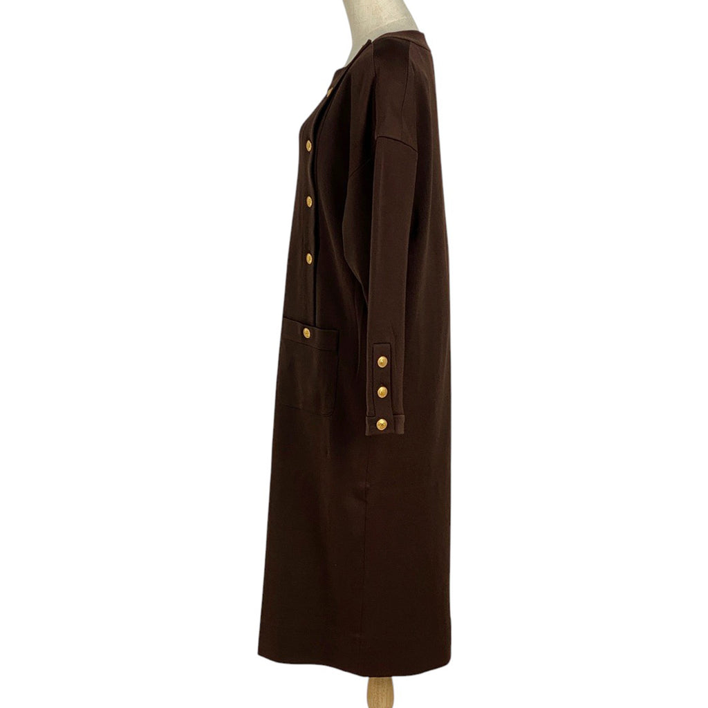 シャネル ココマークボタン ワンピース 長袖 23154 アセテート シルク ナイロン ブラウン レディース 【中古】brapp