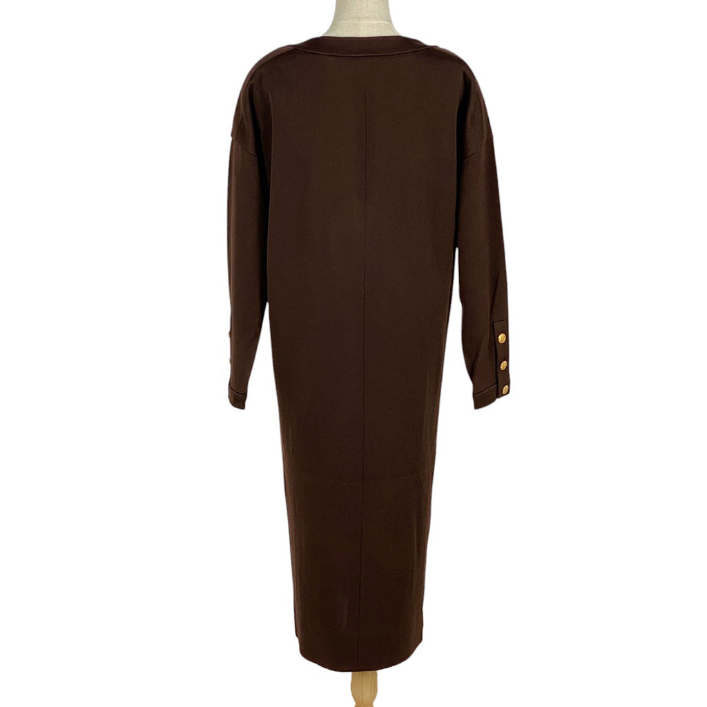 シャネル ココマークボタン ワンピース 長袖 23154 アセテート シルク ナイロン ブラウン レディース 【中古】brapp