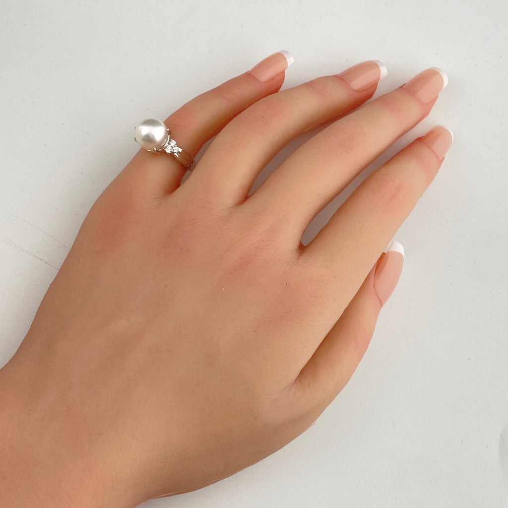 パール デザインリング プラチナ メレダイヤ 指輪 真珠 リング 12.5号 Pt900 パール ダイヤモンド レディース 【中古】nbjwl