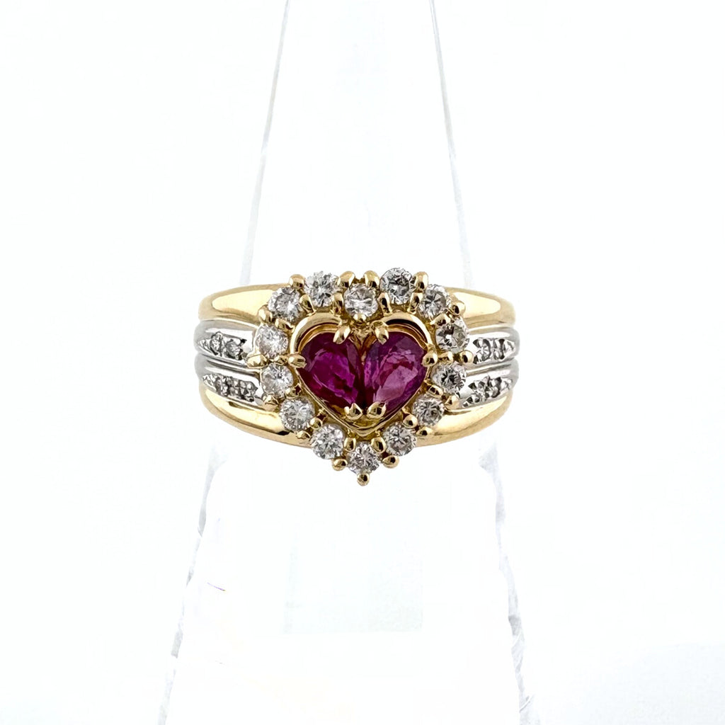 ルビー デザインリング プラチナ YG イエローゴールド 指輪 メレダイヤ リング 11.5号 Pt900 K18 ルビー レディース 【中古】nbjwl