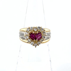 ルビー デザインリング プラチナ YG イエローゴールド 指輪 メレダイヤ リング 11.5号 Pt900 K18 ルビー レディース 【中古】nbjwl