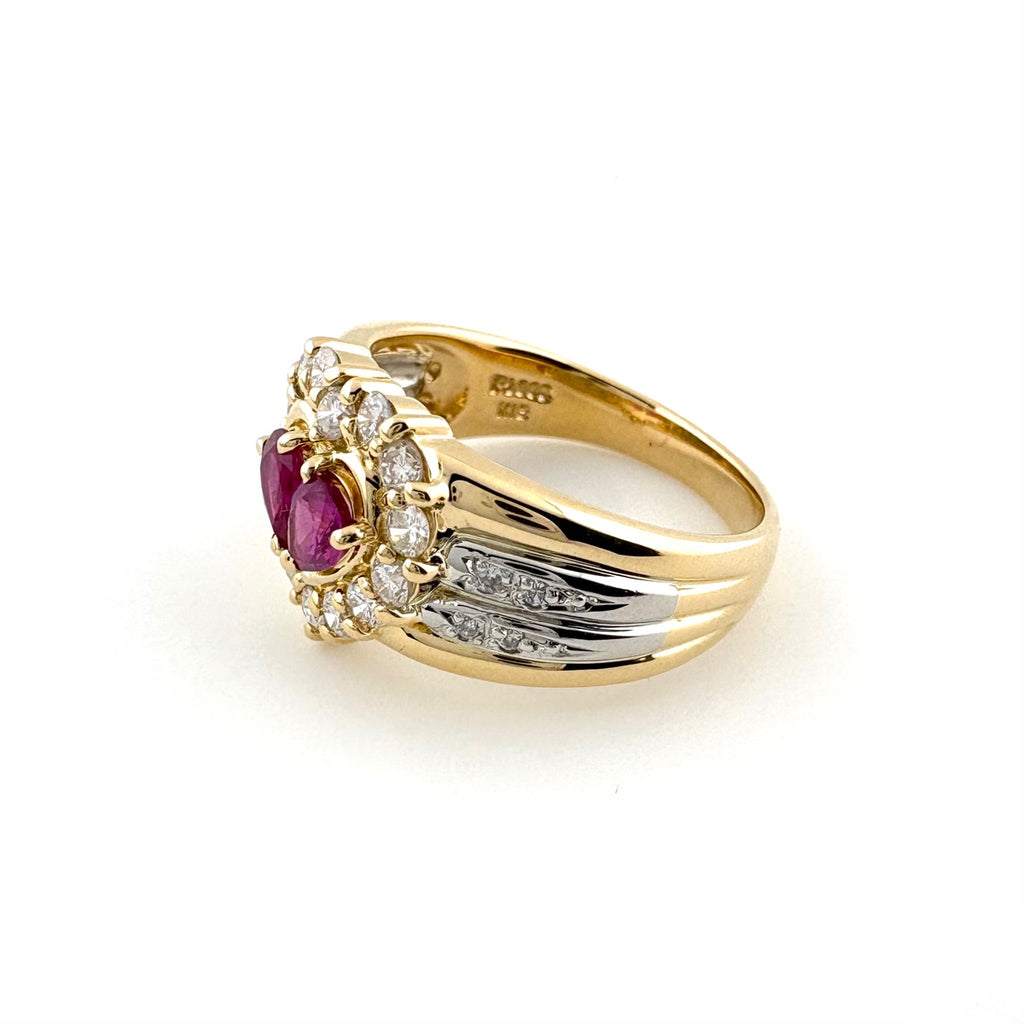 ルビー デザインリング プラチナ YG イエローゴールド 指輪 メレダイヤ リング 11.5号 Pt900 K18 ルビー レディース 【中古】nbjwl