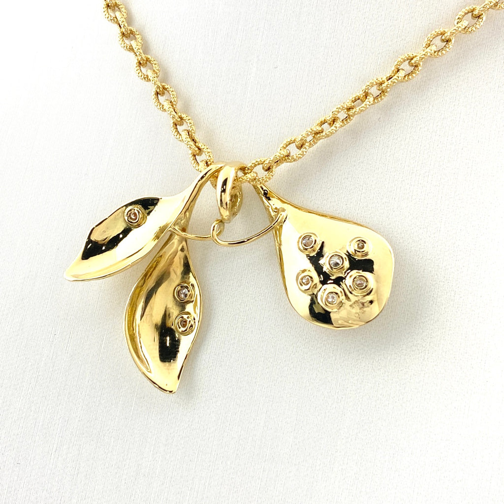 リーフモチーフ デザインネックレス YG イエローゴールド ペンダント メレダイヤ ネックレス K18 ダイヤモンド レディース 【中古】nbjwl