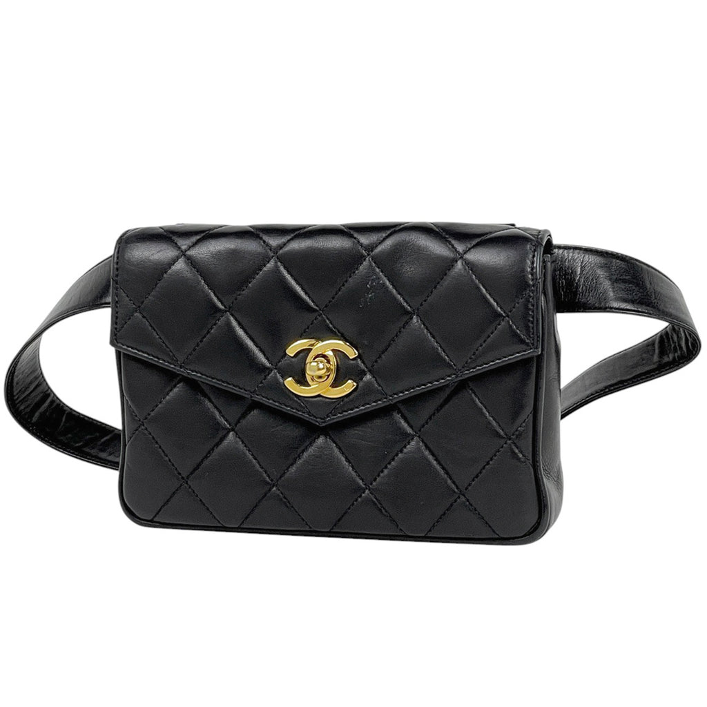 シャネル ココマーク ウエストバッグ マトラッセ ウエストポーチ ボディバッグ レザー ブラック レディース 【中古】brbag