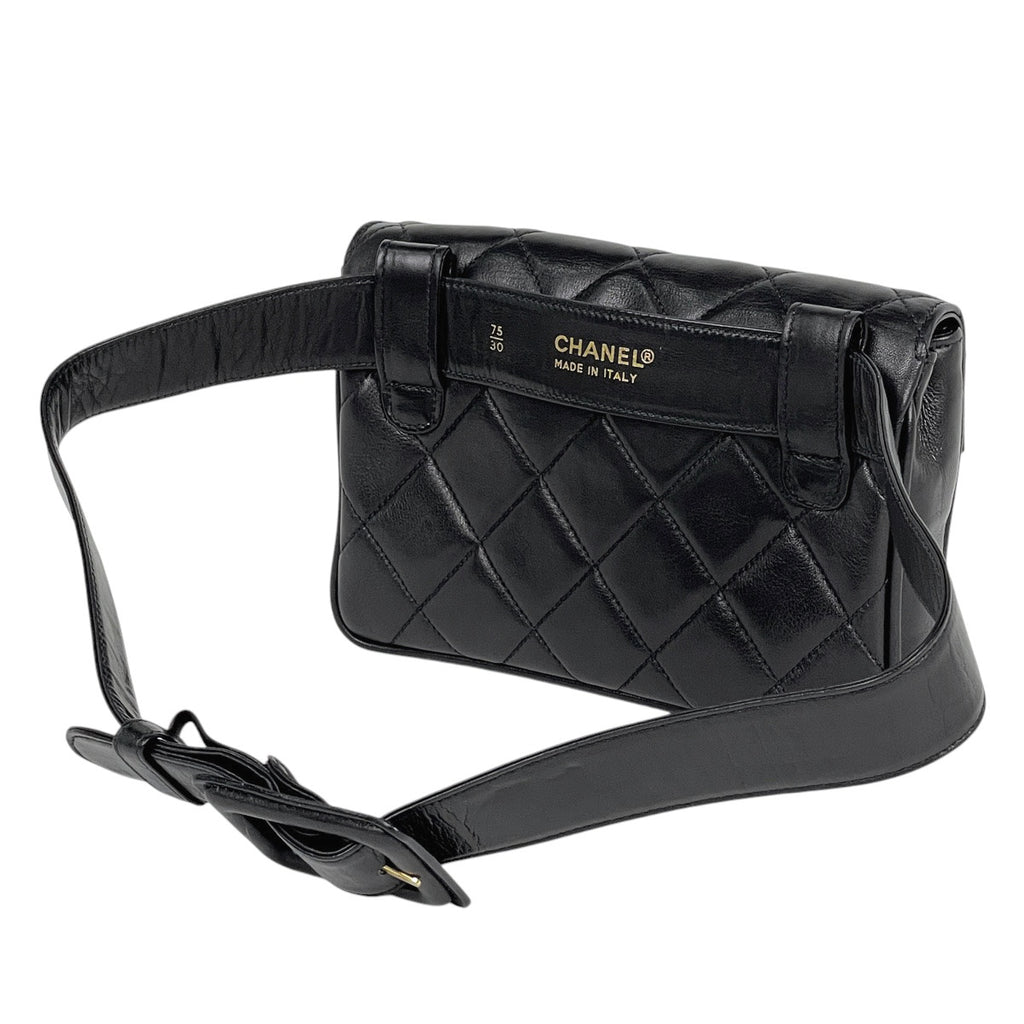 シャネル ココマーク ウエストバッグ マトラッセ ウエストポーチ ボディバッグ レザー ブラック レディース 【中古】brbag