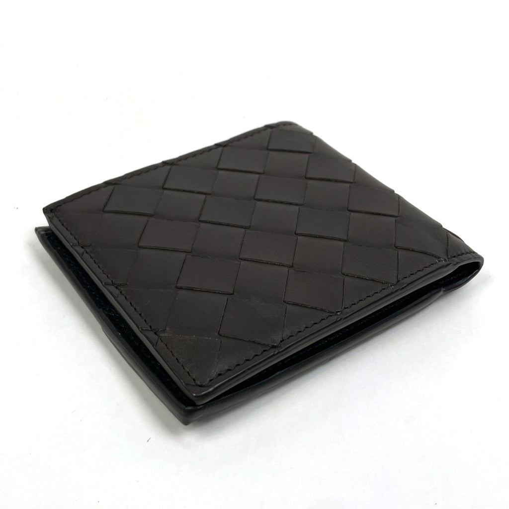 ボッテガヴェネタ イントレチャート 二つ折り 財布 札入れ 二つ折り財布 レザー ダークブラウン ブラック メンズ 【中古】brbag