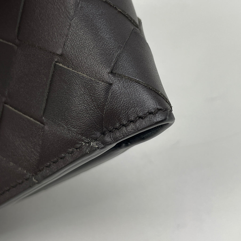 ボッテガヴェネタ イントレチャート 二つ折り 財布 札入れ 二つ折り財布 レザー ダークブラウン ブラック メンズ 【中古】brbag