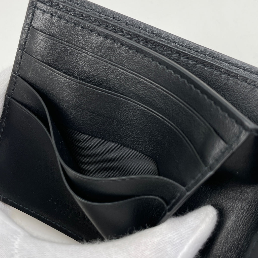 ボッテガヴェネタ イントレチャート 二つ折り 財布 札入れ 二つ折り財布 レザー ダークブラウン ブラック メンズ 【中古】brbag