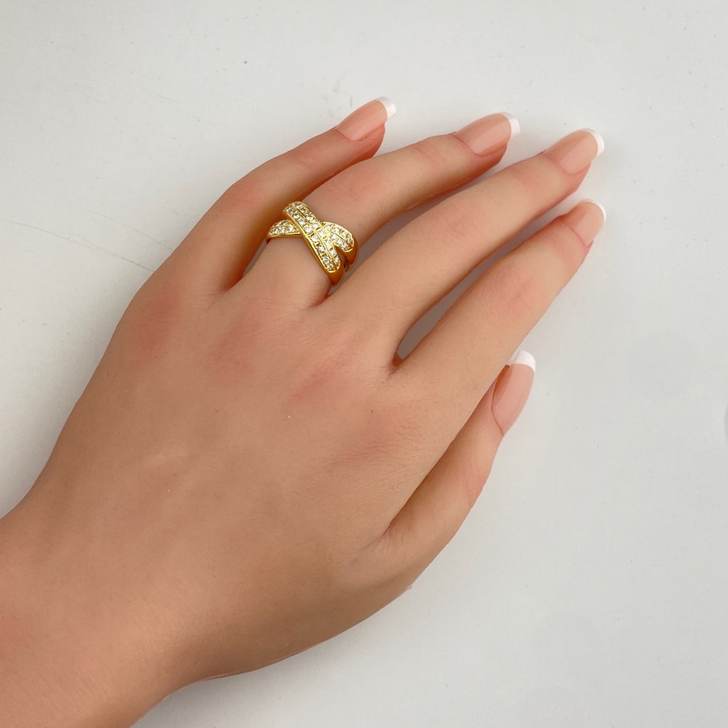 メレダイヤ デザインリング YG イエローゴールド 指輪 リング 13.5号 K18 ダイヤモンド レディース 【中古】nbjwl