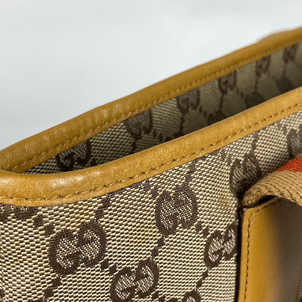 グッチ GG柄 トートバッグ シェリーライン ウェブ トートバッグ GGキャンバス ベージュ ブラウン レディース 【中古】brbag