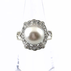パール デザインリング プラチナ 指輪 真珠 メレダイヤ リング 12号 Pt900 パール ダイヤモンド レディース ノンブランドジュエリー 【中古】nbjwl