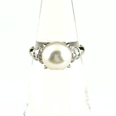 パール デザインリング プラチナ メレダイヤ 指輪 真珠 リング 11号 パール レディース ノンブランドジュエリー 【中古】nbjwl