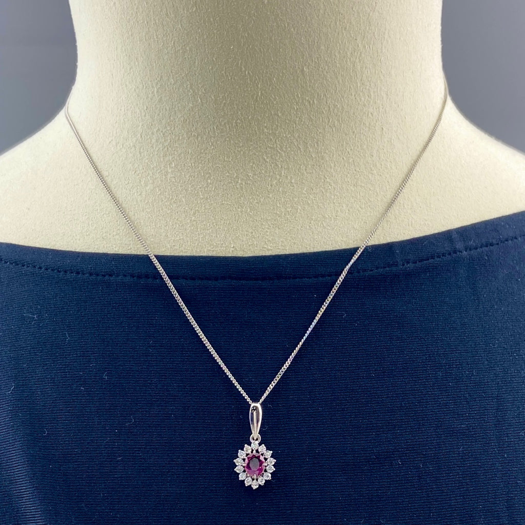 ルビー デザインネックレス プラチナ メレダイヤ ペンダント ネックレス Pt900 Pt850 ルビー レディース 【中古】nbjwl