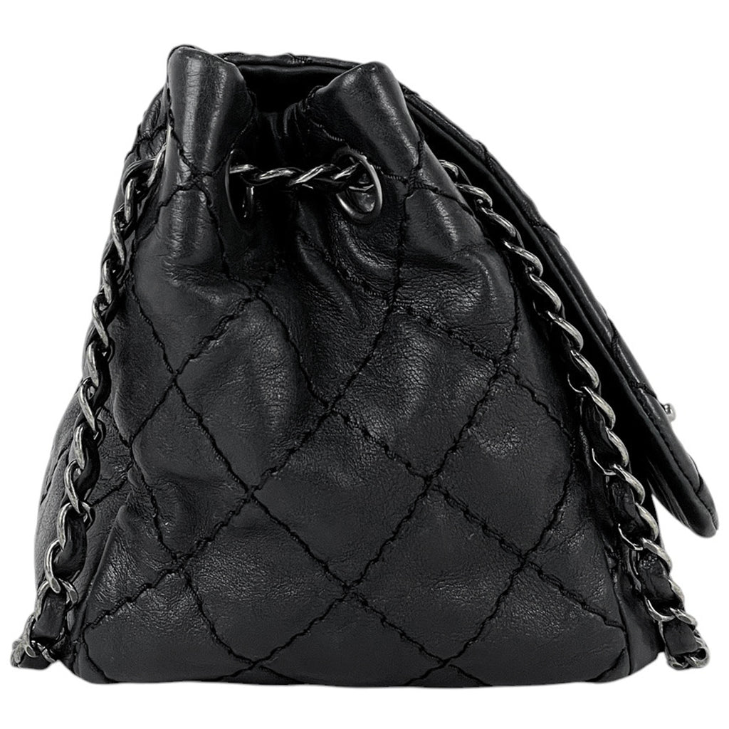 シャネル ココマーク チェーン ショルダーバッグ ワイルドステッチ ワンショルダー ショルダーバッグ レザー ブラック レディース 【中古】brbag