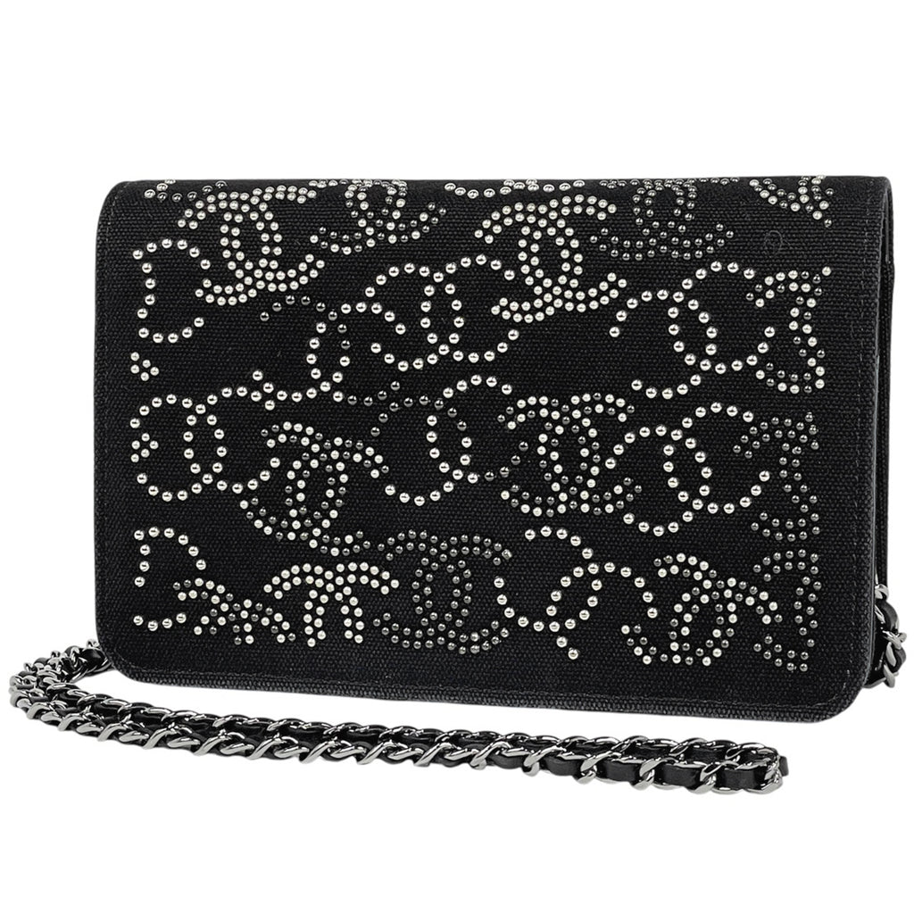 シャネル ココマーク チェーン ウォレット 財布 ショルダーバッグ キャンバス ブラック レディース 【中古】brbag