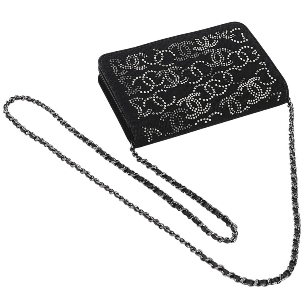 シャネル ココマーク チェーン ウォレット 財布 ショルダーバッグ キャンバス ブラック レディース 【中古】brbag