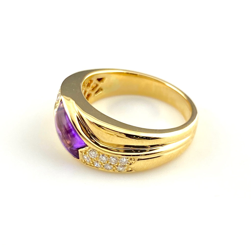 アメシスト デザインリング YG イエローゴールド 指輪 メレダイヤ リング 12.5号 K18 ダイヤモンド アメシスト レディース 【中古】nbjwl