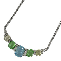 クリスチャンディオール ラインストーン デザイン ネックレス カラーストーン 2連 ネックレス シルバーメッキ シルバー レディース ブランドアクセサリー 【中古】bracc