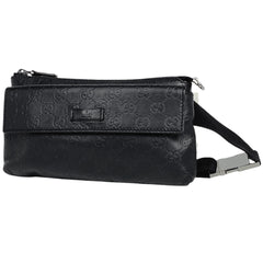 グッチ GG柄 ウエストバッグ シグネチャー ウエストポーチ ボディバッグ ボディバッグ シマレザー ブラック 162916 レディース 【中古】brbag