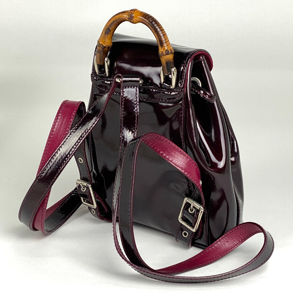 グッチ バンブー ミニ リュックサック バックパック デイパック 005 781 0819 エナメル リュック パテントレザー ボルドー レディース 【中古】brbag