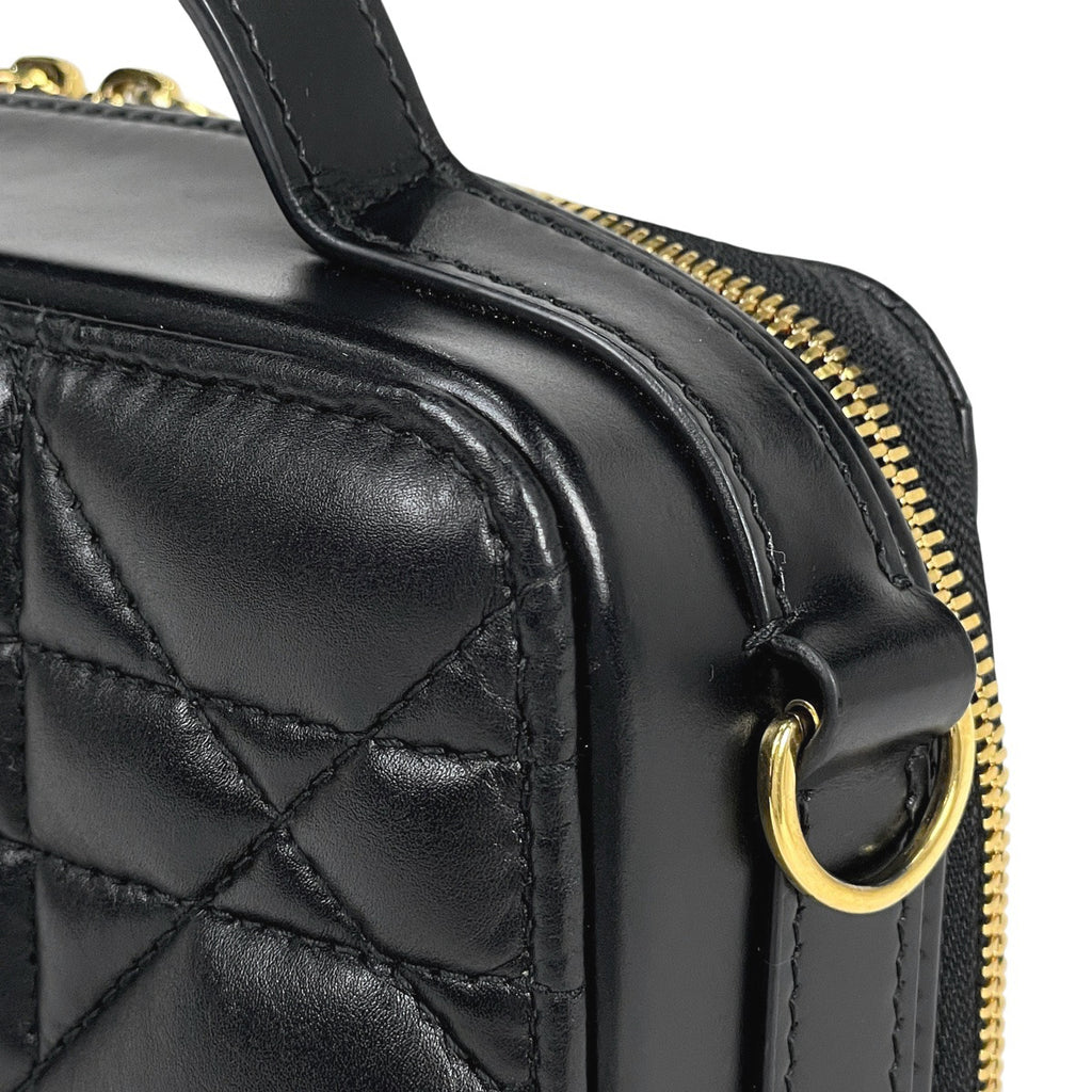 クリスチャンディオール トップハンドル ハンドバッグ カナージュ ポーチ 2WAY ショルダーバッグ ハンドバッグ レザー ブラック レディース 【中古】brbag