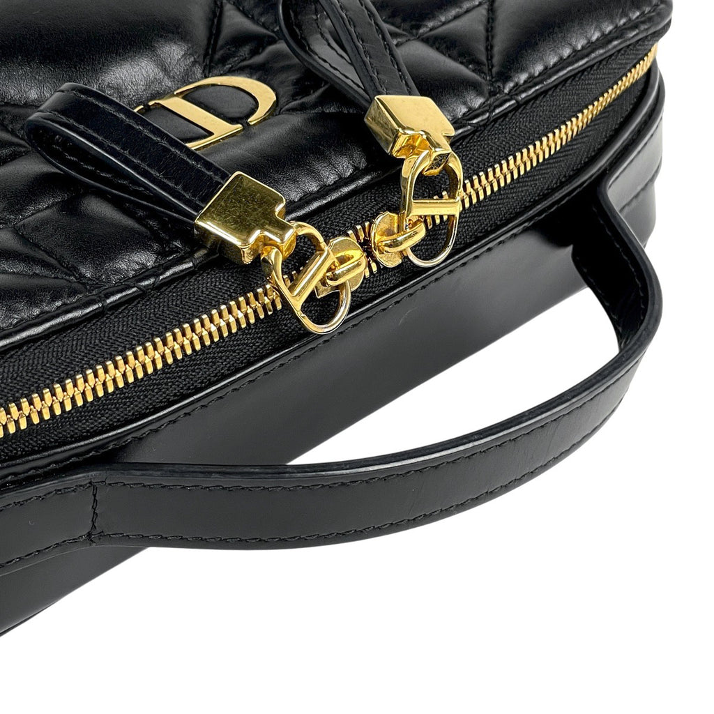 クリスチャンディオール トップハンドル ハンドバッグ カナージュ ポーチ 2WAY ショルダーバッグ ハンドバッグ レザー ブラック レディース 【中古】brbag