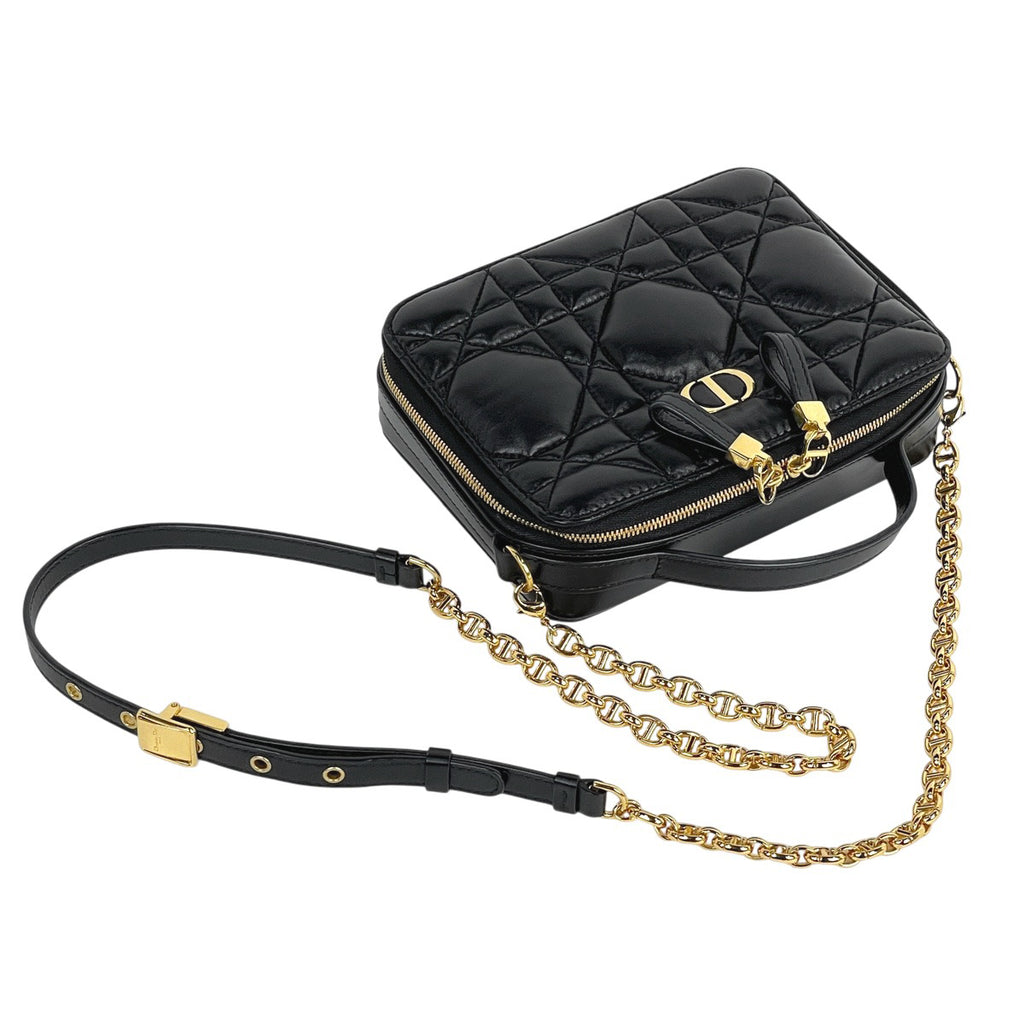 クリスチャンディオール トップハンドル ハンドバッグ カナージュ ポーチ 2WAY ショルダーバッグ ハンドバッグ レザー ブラック レディース 【中古】brbag