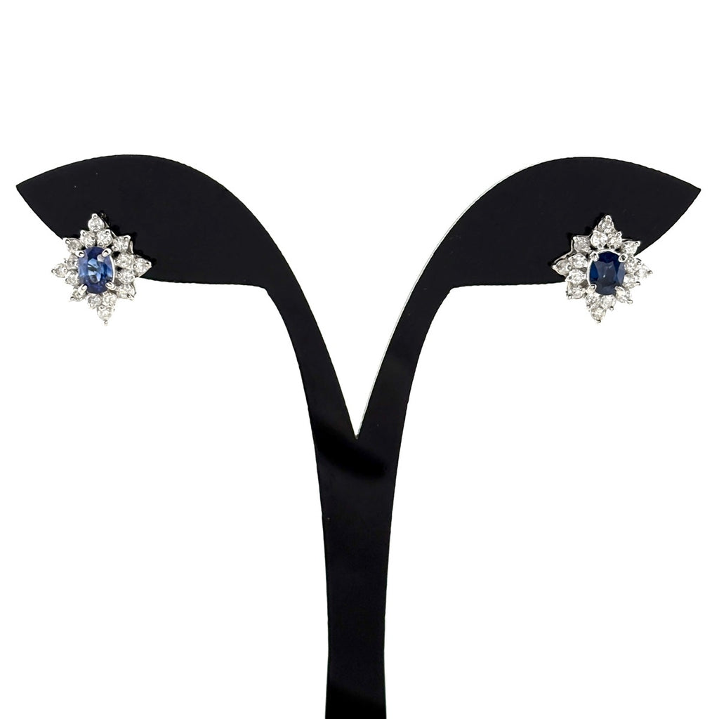 サファイア デザインピアス プラチナ WG ホワイトゴールド メレダイヤ ダイヤモンド ピアス Pt900 K18 WG レディース 【中古】nbjwl