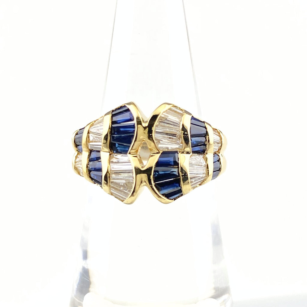 サファイア デザインリング YG イエローゴールド 指輪 メレダイヤ リング 10.5号 K18 サファイア ダイヤモンド レディース 【中古】nbjwl