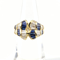 サファイア デザインリング YG イエローゴールド 指輪 メレダイヤ リング 10.5号 K18 サファイア ダイヤモンド レディース 【中古】nbjwl