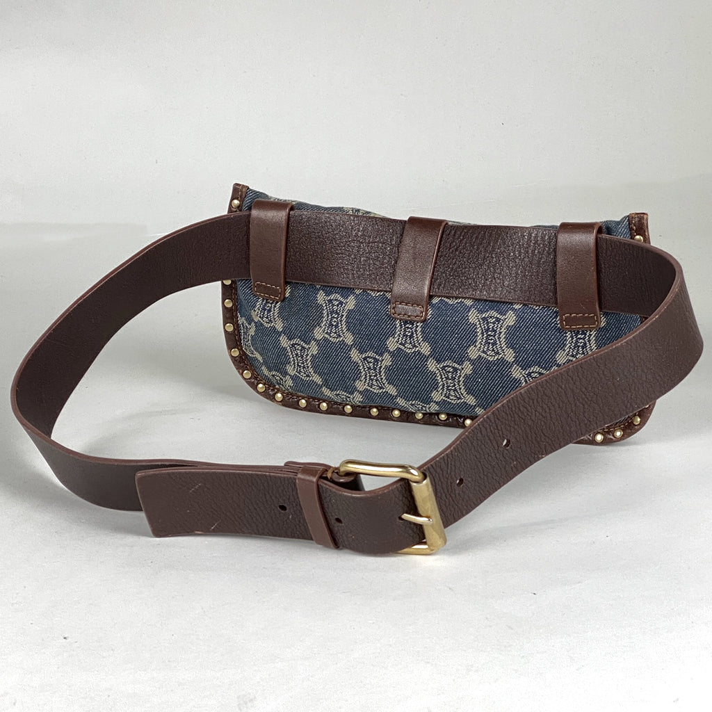 セリーヌ パリマカダム柄 ウエストバッグ ボディバッグ デニム ブルー ブラウン レディース 【中古】brbag