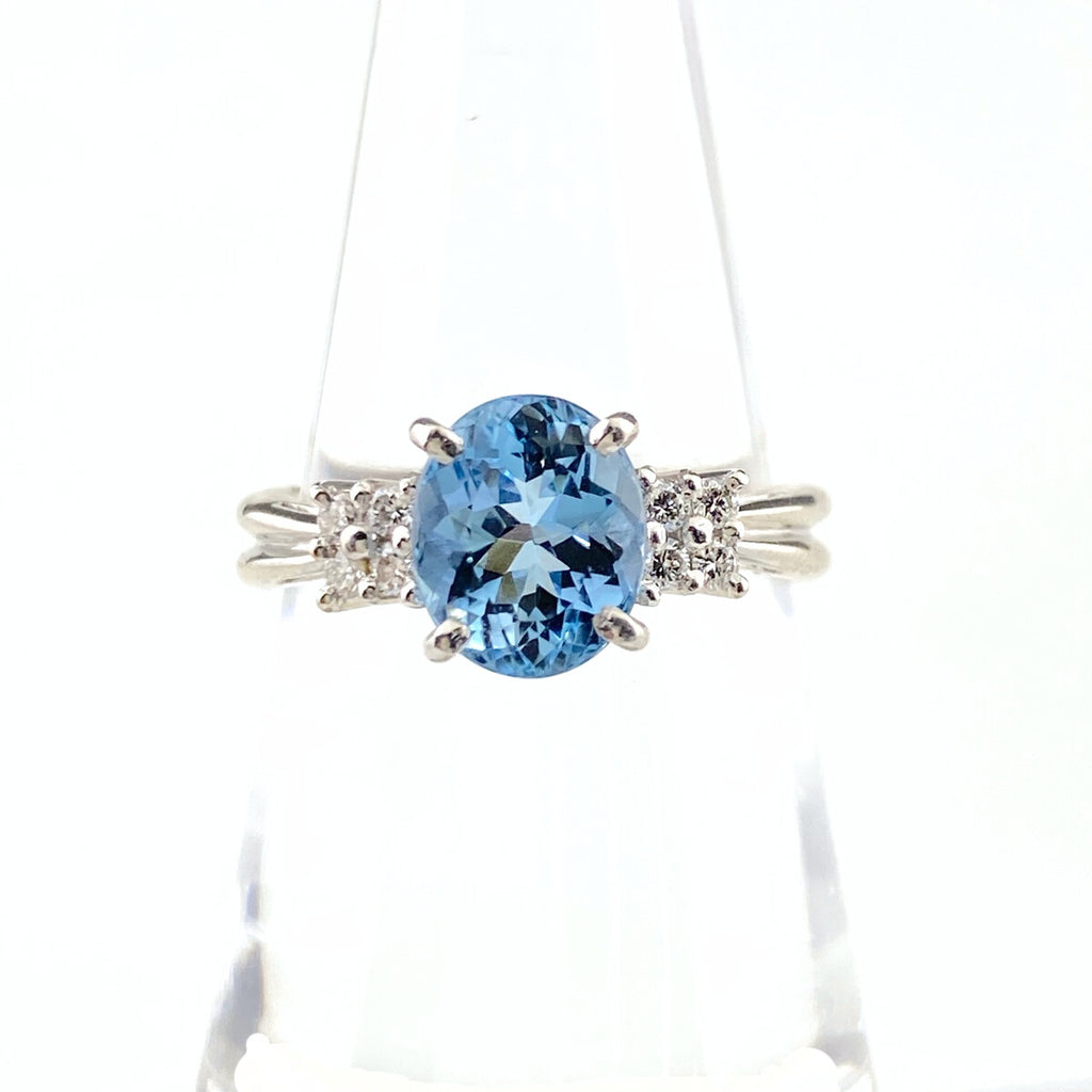 アクアマリン デザインリング プラチナ メレダイヤ 指輪 リング 13号 Pt900 アクアマリン ダイヤモンド レディース 【中古】nbjwl