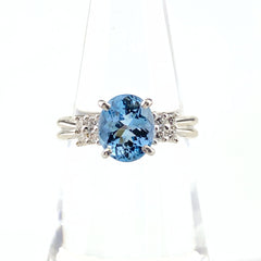 アクアマリン デザインリング プラチナ メレダイヤ 指輪 リング 13号 Pt900 アクアマリン ダイヤモンド レディース 【中古】nbjwl