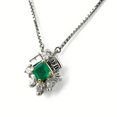エメラルド デザインネックレス プラチナ YG イエローゴールド メレダイヤ ペンダント ネックレス Pt850 K18 エメラルド レディース ノンブランドジュエリー 【中古】nbjwl