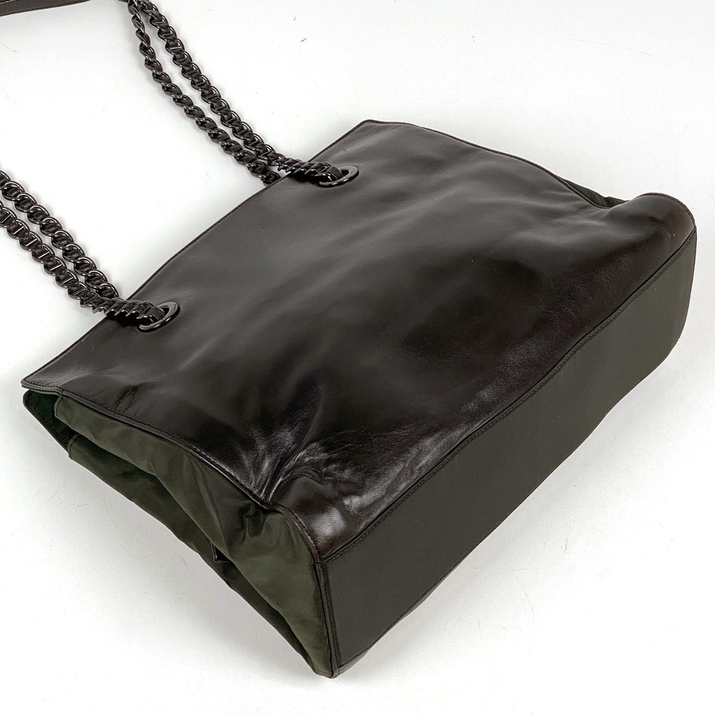 プラダ ロゴ チェーン トートバッグ ショルダーバッグ トートバッグ レザー ブラウン グリーン B4328 レディース 【中古】brbag