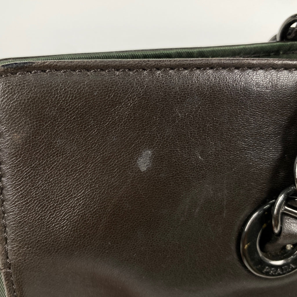 プラダ ロゴ チェーン トートバッグ ショルダーバッグ トートバッグ レザー ブラウン グリーン B4328 レディース 【中古】brbag