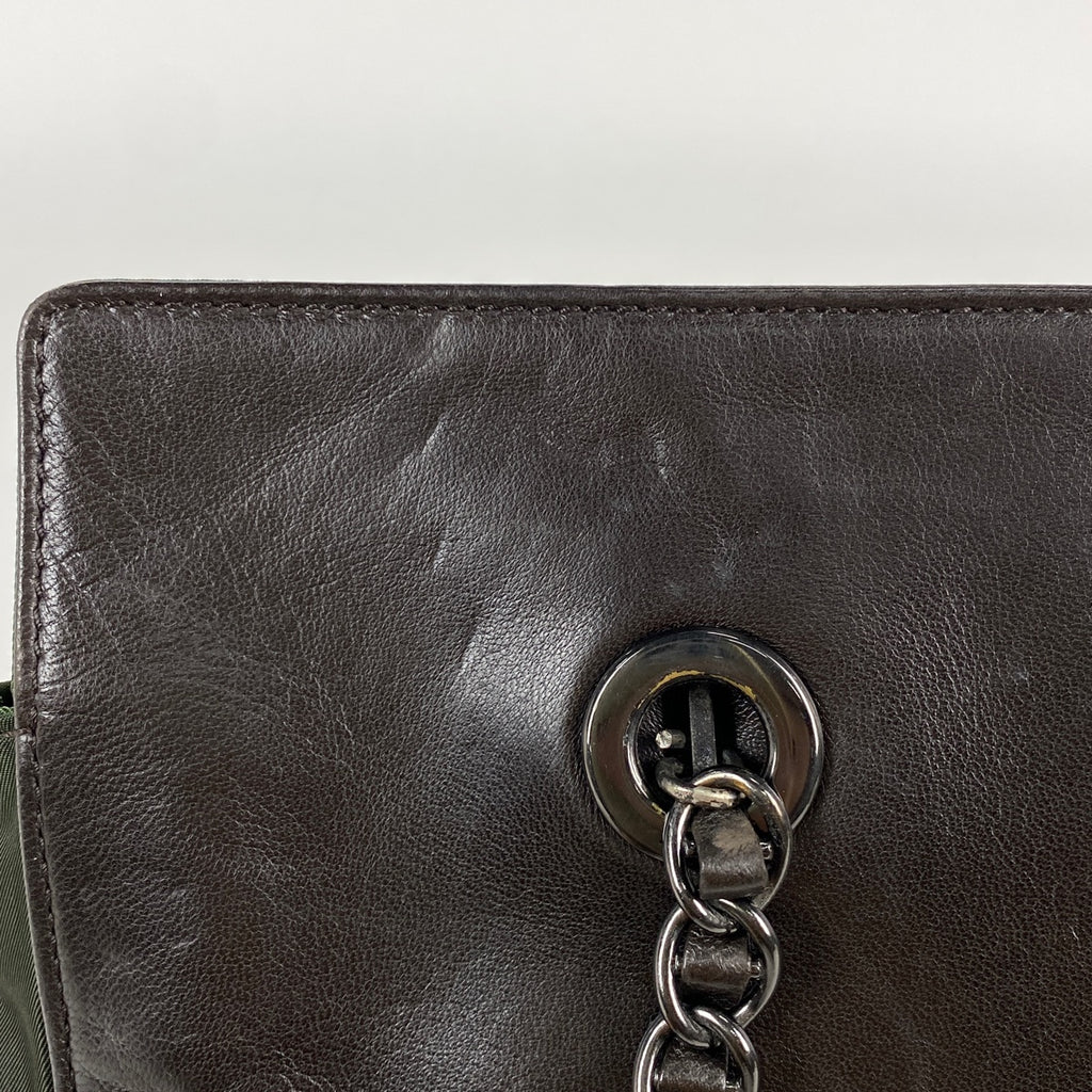 プラダ ロゴ チェーン トートバッグ ショルダーバッグ トートバッグ レザー ブラウン グリーン B4328 レディース 【中古】brbag