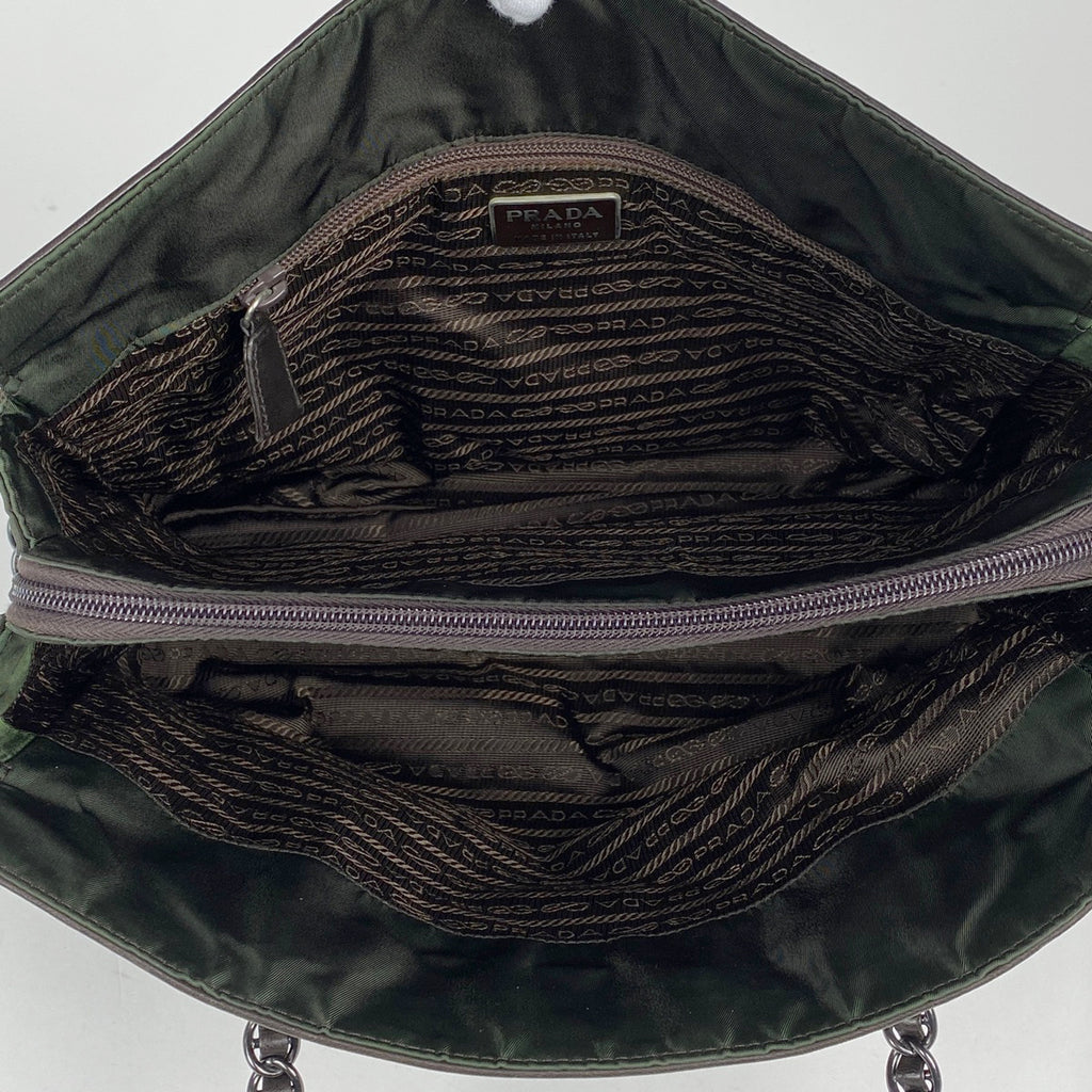 プラダ ロゴ チェーン トートバッグ ショルダーバッグ トートバッグ レザー ブラウン グリーン B4328 レディース 【中古】brbag